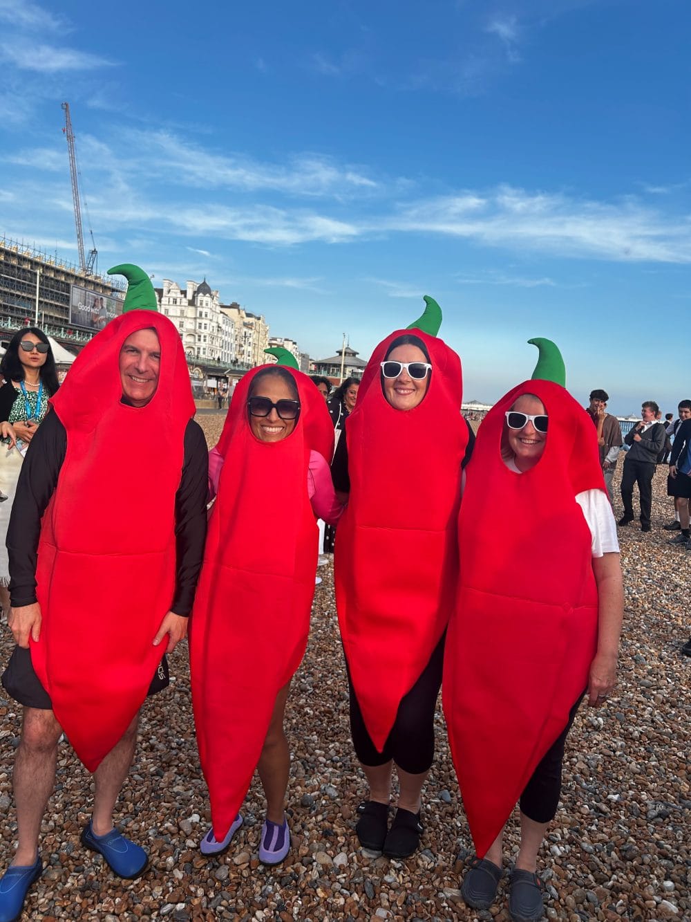 T-Rex Spotted on Brighton Beach! Hundreds of Orthodontists in Fancy Dress Take the Plunge in Support of Joff Machell, their Exeter Colleague Living with MND